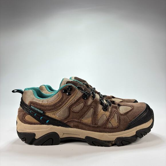 Bearpaw Low Hiking Trail Boots Shoe Brown Turquoise Leather Trim Womens Size 8 - Picture 1 of 10